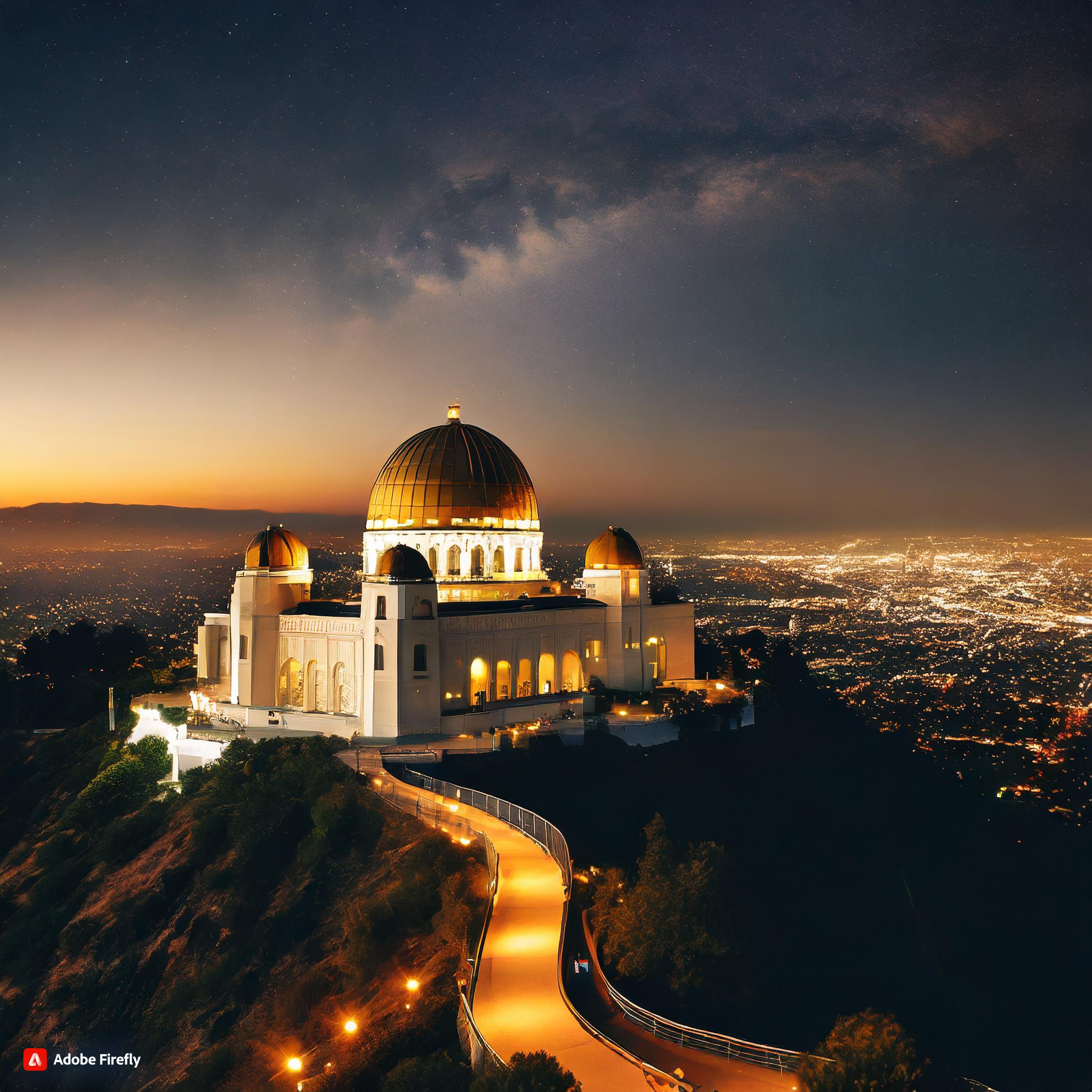 Griffith Observatory in Los Angeles at night with the city lights